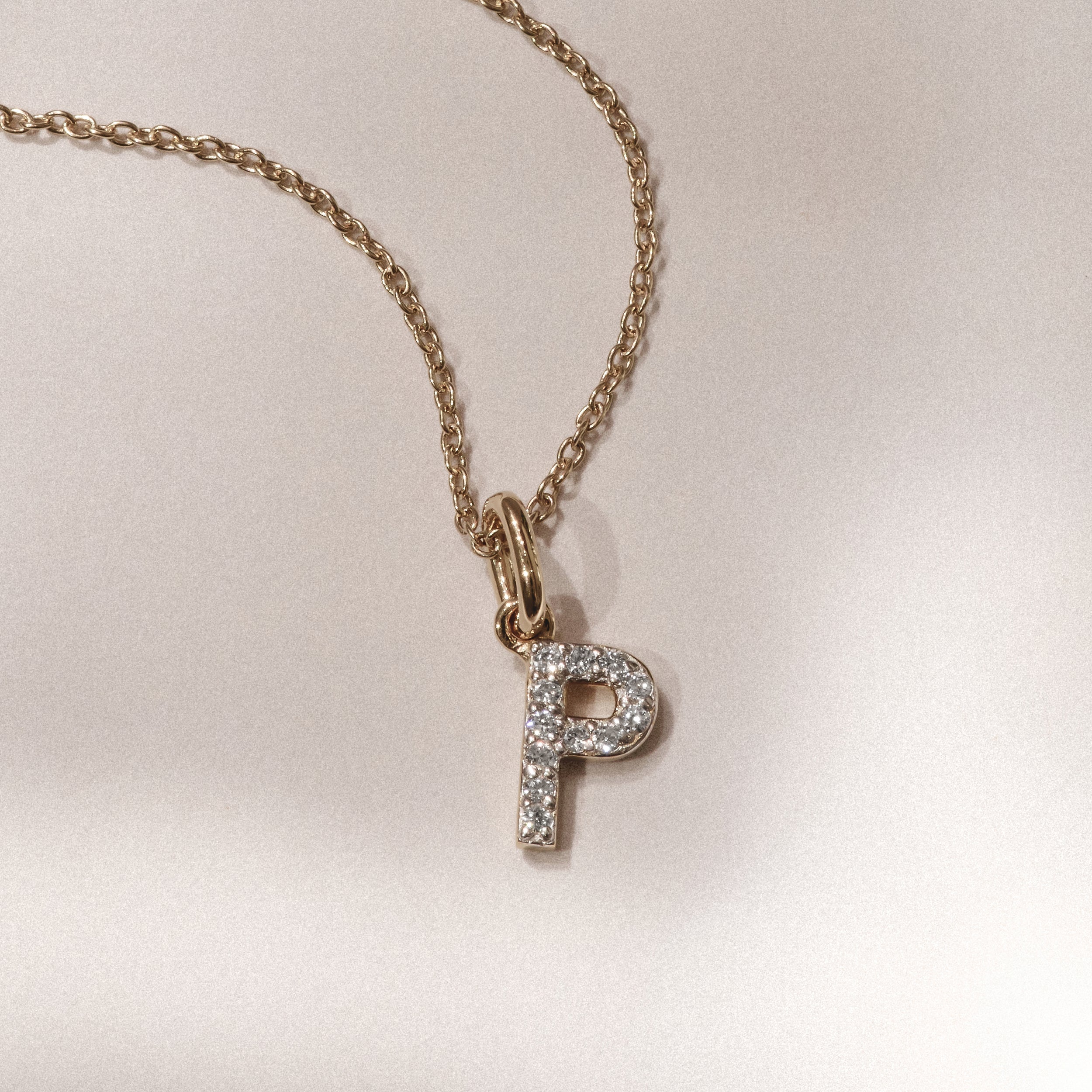 Love Letter Initial P Lab Diamond Necklace set in 18K Gold Vermeil
